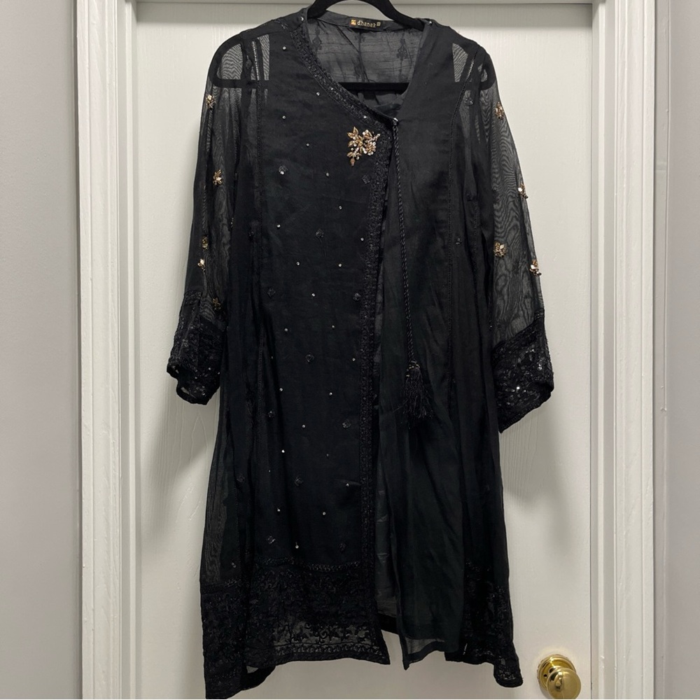 Dhanak Brpakistani M stitched Embroidered Sequin Work Hand Made Lace Shirt/Dress